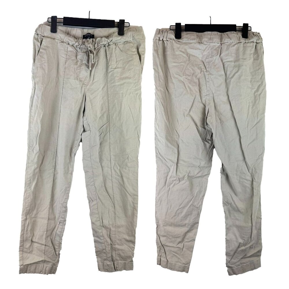 Kenneth Cole New York Khaki Beige Linen Blend Pull On Ankle Pants M